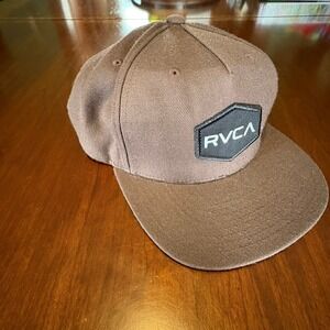 RVCA Snapback Hat Brown Black Logo Patch Cap Streetwear Skate Surf